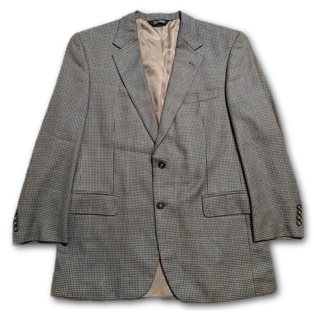 Jos A Bank Mens 42R Blazer Tan Silk Wool Blend Plaid Sport Coat